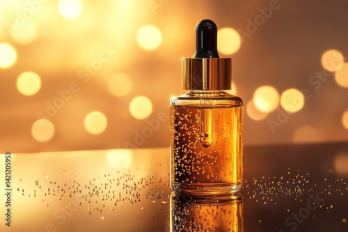 Golden serum bottle beauty product