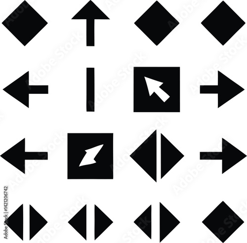 A black vector set of arrow icons offers a collection of direction symbols and design elements for web and button use