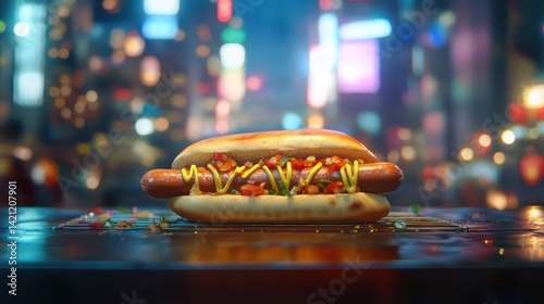 Hotdog night cityscape food photography photo