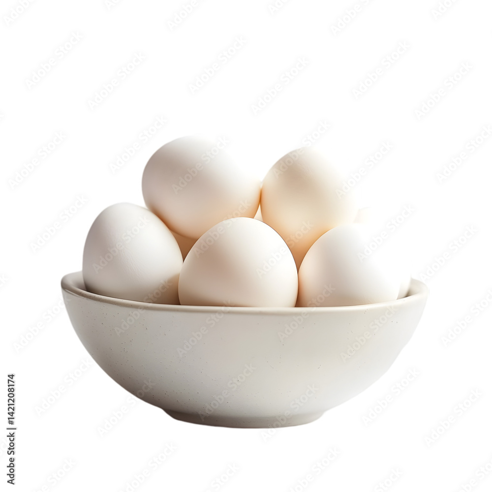 Fresh White Eggs in Bowl: High-Quality Images on white background Fresh White Eggs in Bowl: High-Quality Images on white background