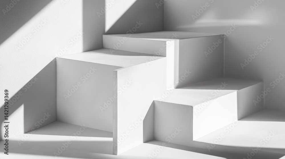 Abstract white geometric staircase with sunlight shadows. Abstract white geometric staircase with sunlight shadows.