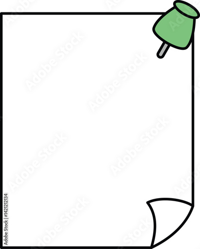 Pinned Paper Note with Green Push Pin for Memo or Notice Use