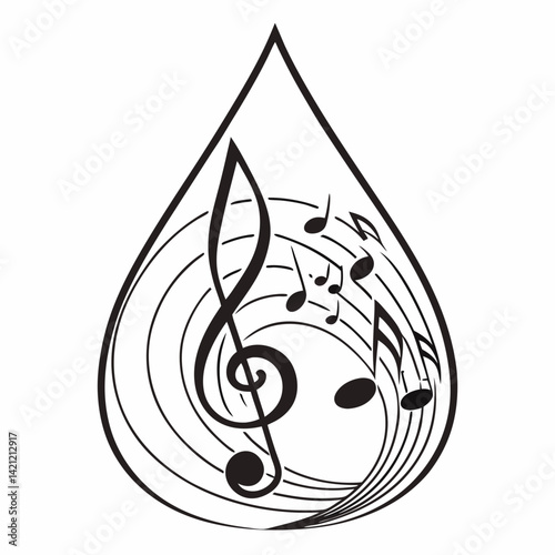 drop with musical notes swirling within denoting sound
