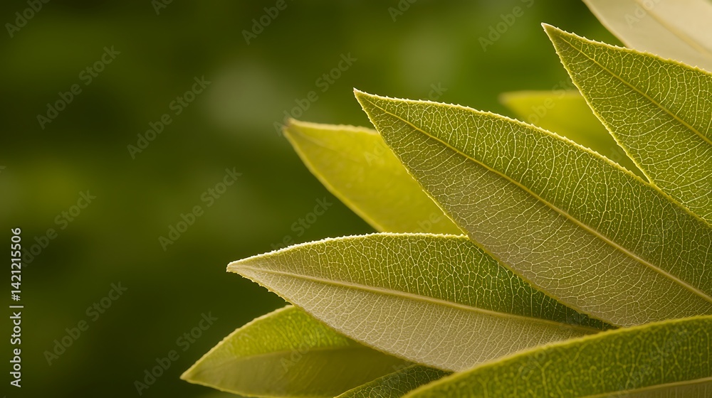 Obraz premium Close-up of textured green leaves with pointed tips against soft green background