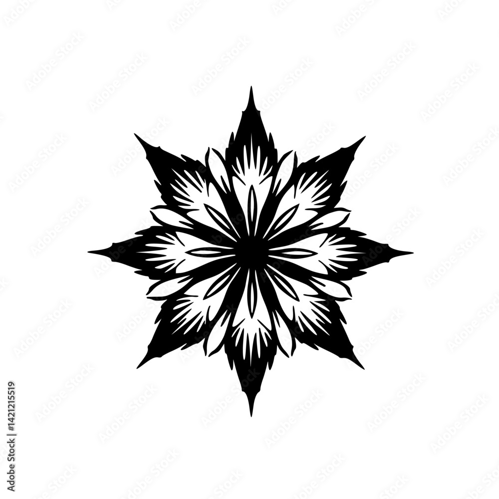 Obraz premium Black & White Floral Mandala: Modern Minimalist Design, Ornamental Element