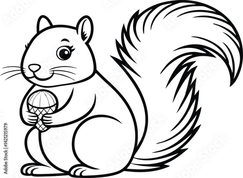 Squirrel Holding Acorn Silhouette with a Bushy Tail on Transparent Background