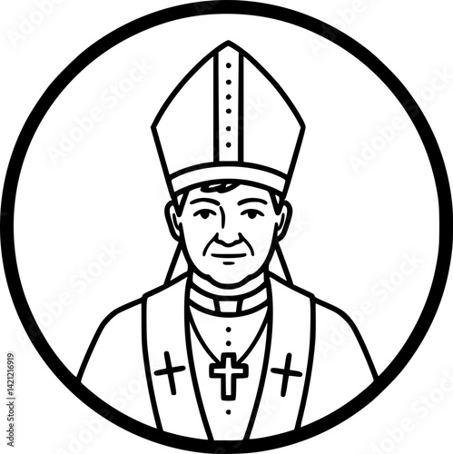 Pope catolic Man Church bishop icon in circle round black color vector illustration image outline contour line thin style
