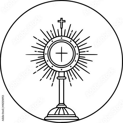 Monstrance Christi Sacrament of the eucharist icon in circle round black color vector illustration image outline contour line thin style
