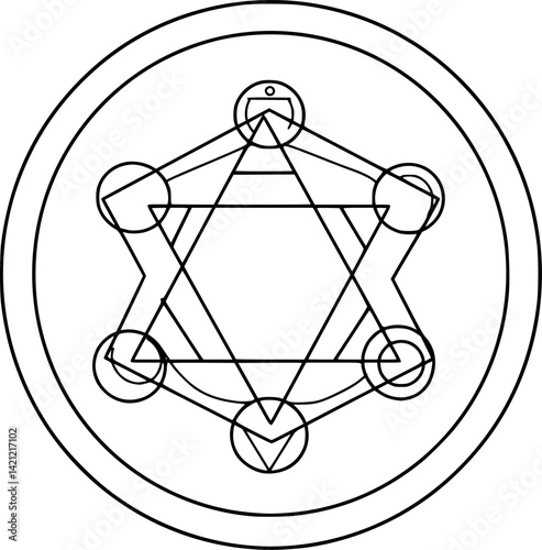 Thelema Unicursal Hexagonal symbol Unprocessing hexagram Telemma sacred geometry icon in circle round black color vector illustration image outline contour line thin style 