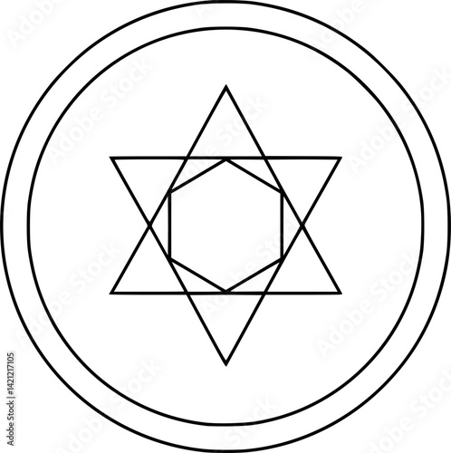 Thelema Unicursal Hexagonal symbol Unprocessing hexagram Telemma sacred geometry icon in circle round black color vector illustration image outline contour line thin style 