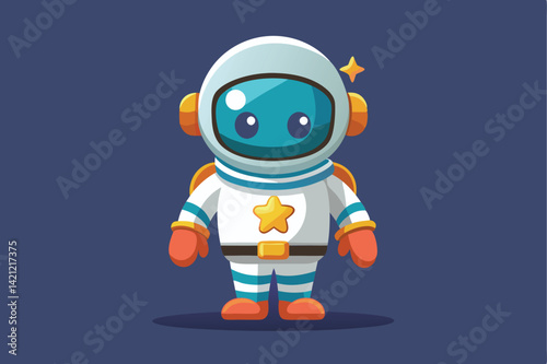 Adorable cartoon astronaut character wearing a space suit with a star emblem. Ideal for children's space-themed designs and playful illustrations.