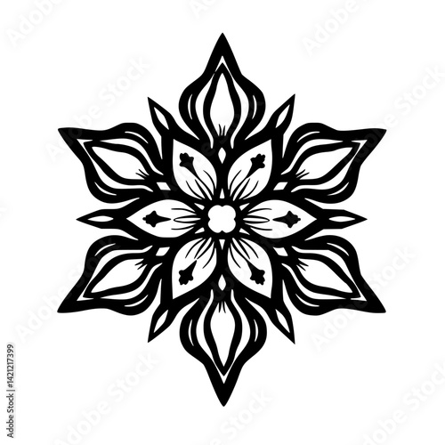 Elegant Black and White Mandala Flower Design on Creamy White Background