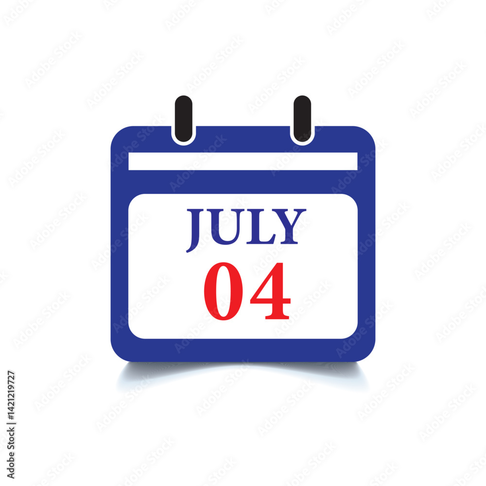 A simple bold calendar icon showing July 4th, a significant date, with clean lines and a minimalist design, EPS10 A simple bold calendar icon showing July 4th, a significant date, with clean lines and a minimalist design, EPS10