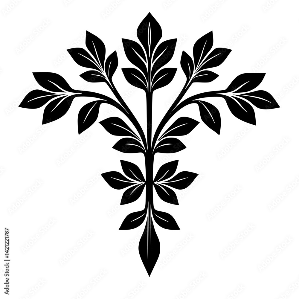 Fototapeta premium Elegant Black & White Leafy Ornament - Vector Design, Decorative Element