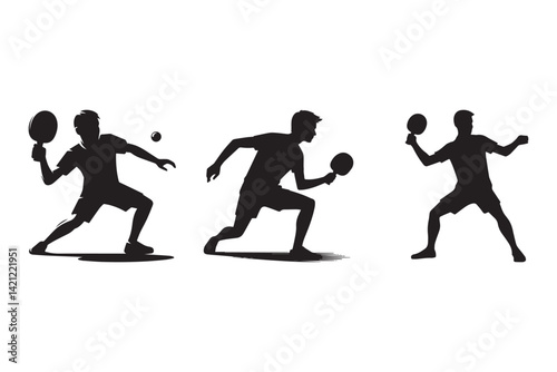 Young man playing ping pong silhouettes vector  illustration