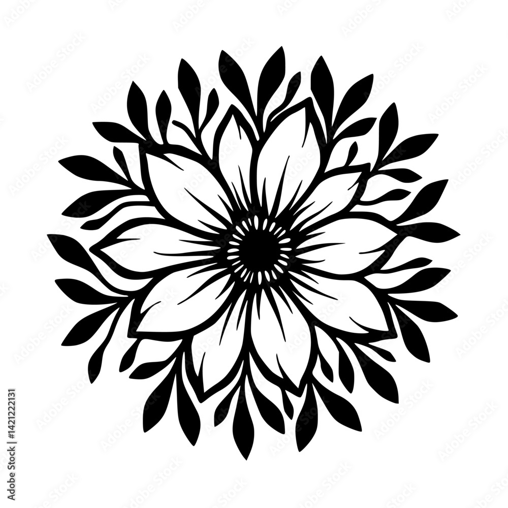 Fototapeta premium Black & White Floral Mandala: Elegant Botanical Design
