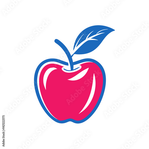 Colorful Apple Icon in Vibrant Pink and Blue Style  