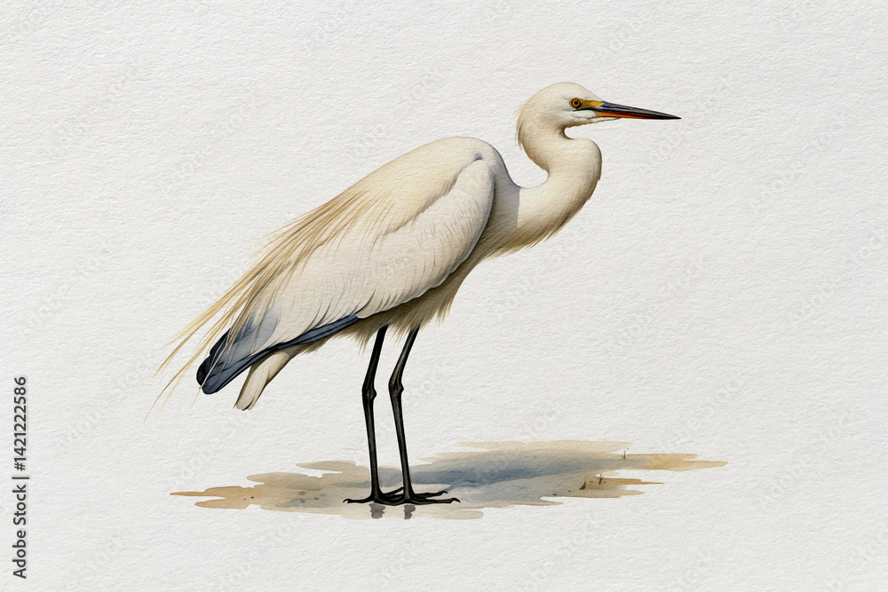 Obraz premium Watercolor Egret Illustration – Hand-Painted Elegant Wading Bird Art