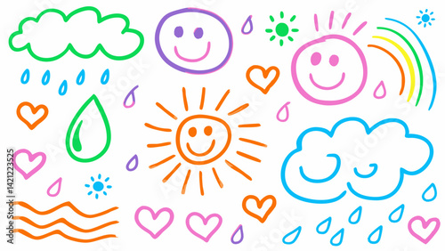  Emotional weather doodles, Nature and feeling sketches, Expressive weather icons, Hand-drawn mood set