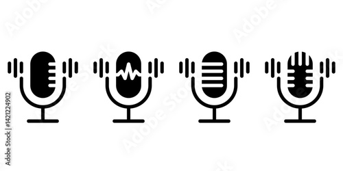 Microphone Icon Set. Different Microphone Collection. Symbol Of Podcast. Vector Illustration.