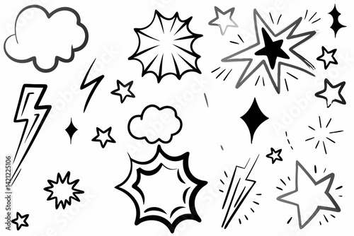 Celebration doodle icons, Party sketch vector set, Festive hand-drawn elements, Marker celebration symbols, Hand-drawn marker doodles of celebration symbols like party hats, fireworks, streamers