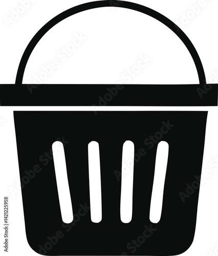 A 3D vector illustration depicts an empty metallic trash bin icon, also known as a recycle can, a useful object for waste