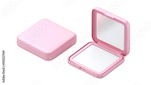 Isolated trasparent Png. Stylish pink compact mirror for daily use.