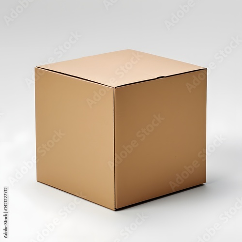 Closed plain cardboard box on white background for packaging and shipping