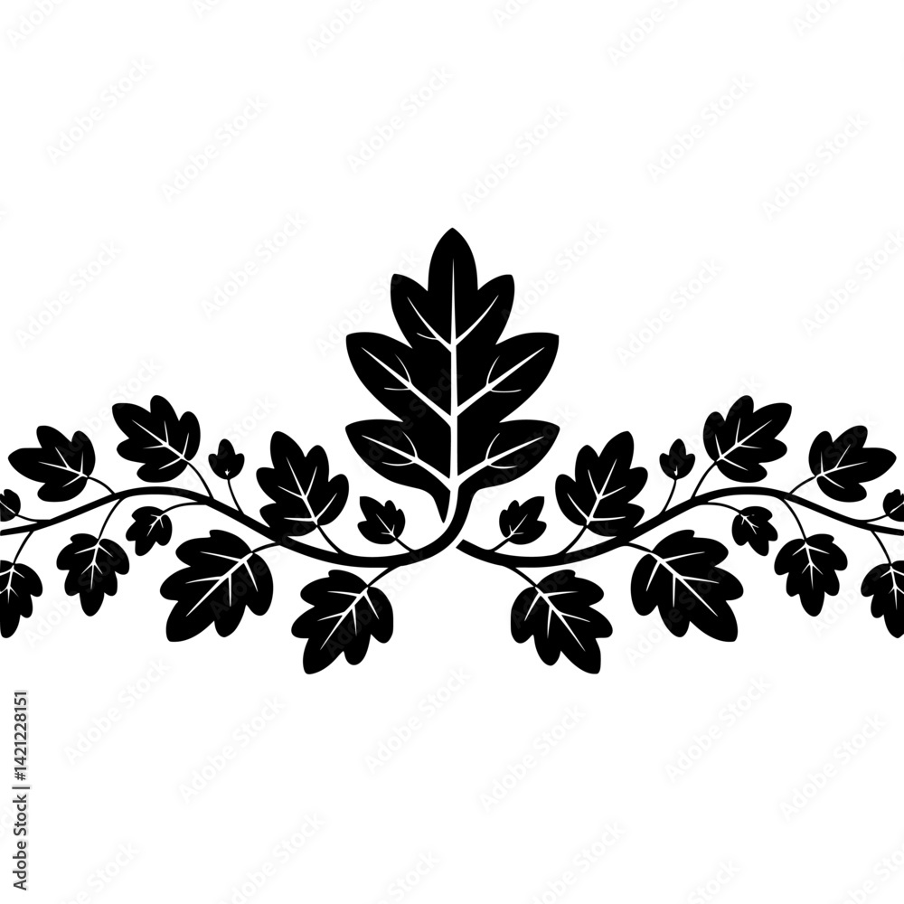 Elegant Black Leaf Branch Border Vector Illustration