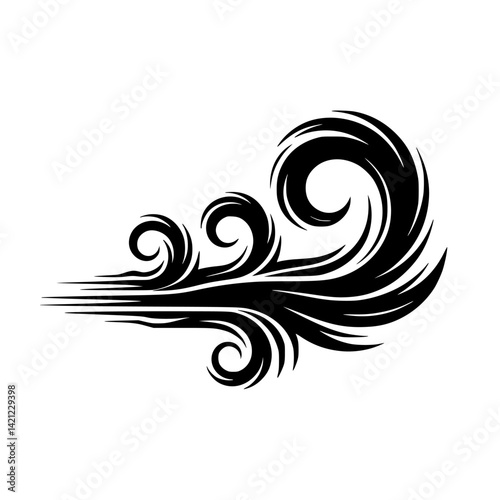 Dynamic Black Swirl Illustration - Abstract Wind Flow Graphic Element
