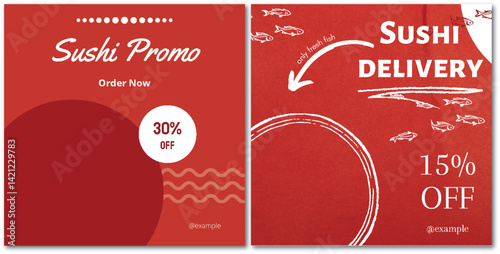Sushi Promotion Templates with Discount Offers for Social Media Marketing