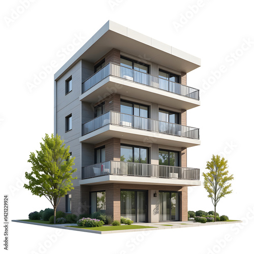 Modern Residential Apartment Building with Balconies