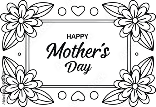 Happy Mothers Day Floral Flowers Rectangle Border with Hearts and Circles