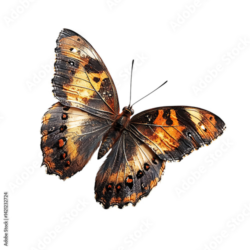 Obraz na płótnie A detailed yellow and black butterfly with spread wings shown in high resolution against a transparent background with clear wing patterns and realistic body texture w salonie