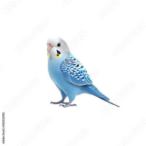 Obraz na płótnie A vibrant blue and yellow budgerigar with intricate feather details perched and facing forward shown clearly against a clean transparent background in high resolution w salonie