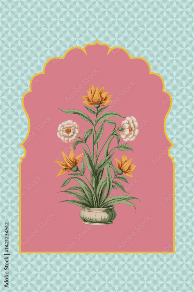 custom made wallpaper toronto digitalMughal flower plant, arch, traditional seamless pattern illustration for invitation