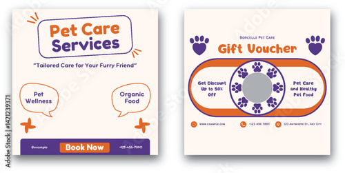 Whimsical Pet Care Services and Gift Voucher Social Media Design Layout