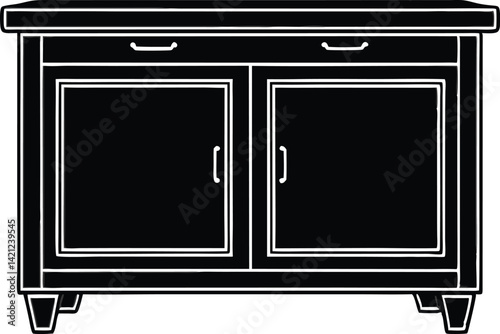  Black and White Silhouette of a beautiful kitchen item Classic Cabinet Vector Illustration