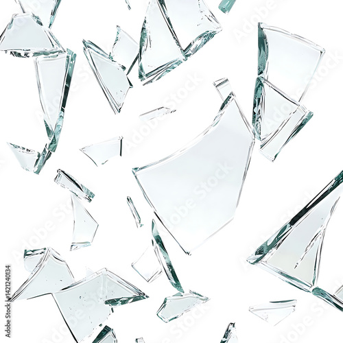 Obraz na płótnie Multiple sharp broken glass pieces and shards arranged randomly in high detail and clarity over a clean transparent background with jagged edges and cracks visible w salonie