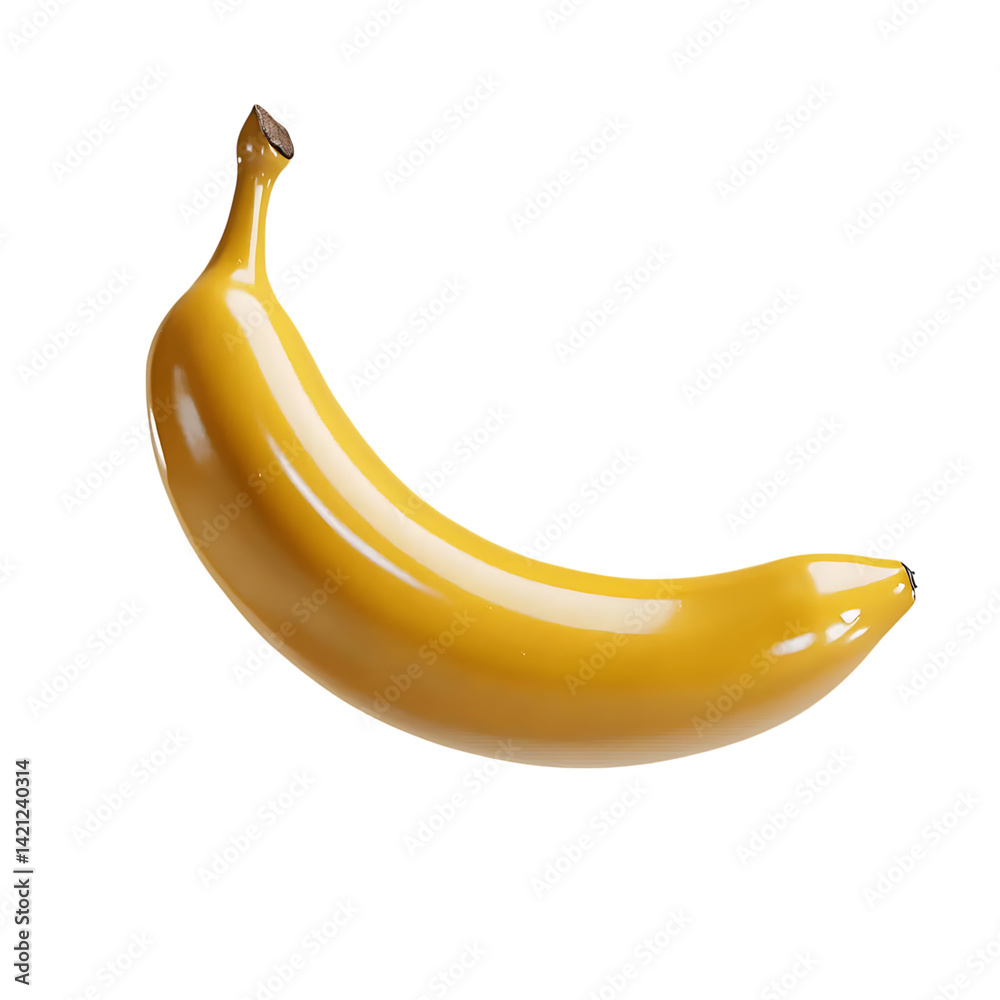 A single curved yellow banana with intact stem and smooth peel isolated on a transparent background in clean and realistic high resolution presentation