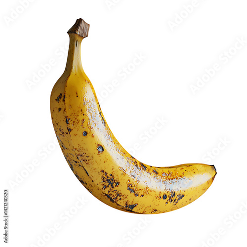 Obraz na płótnie A single curved yellow banana with intact stem and smooth peel isolated on a transparent background in clean and realistic high resolution presentation w salonie
