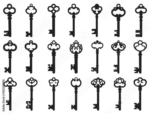 VINTAGE KEYS SILHOUETTE WHITE BACKGROUND