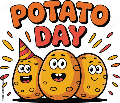 National potato day | potato day celebration | Happy Cartoon Potatoes and Bold Text | August 19 | A global tribute to nature's versatile treasure | Celebrate International Day of Potato
