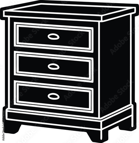 Black and White Silhouette of a Beautiful Kitchen Item Drawer Vector Illustration 