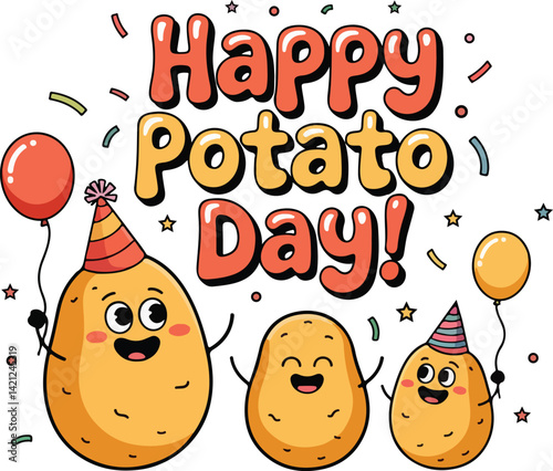 National potato day | potato day celebration | Happy Cartoon Potatoes and Bold Text | August 19 | A global tribute to nature's versatile treasure | Celebrate International Day of Potato