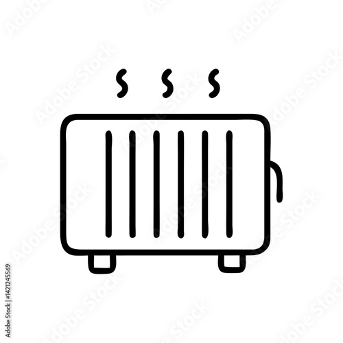Heater radiator with steam outline icon on white background  