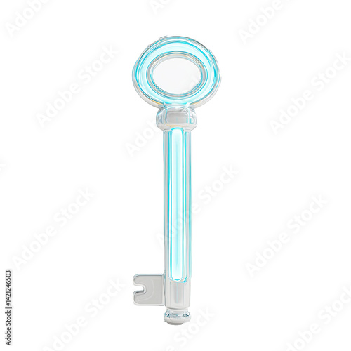 single glowing digital key, abstract design, clean 