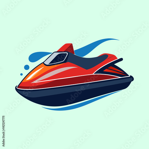 Cartoon Jet Ski Illustration with Vibrant Colors and Water Splashes Design