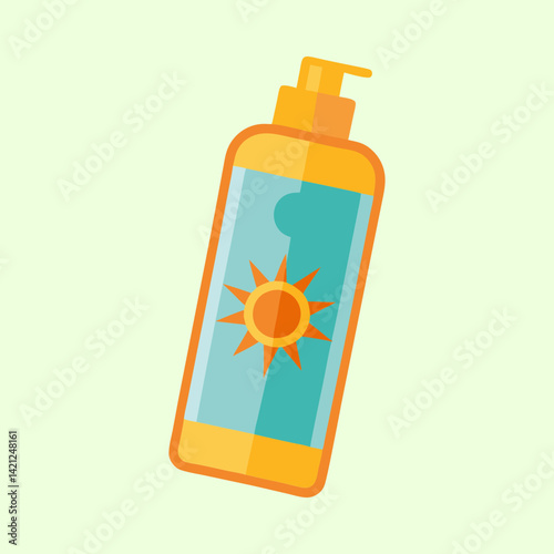 Illustration of a sunscreen lotion bottle, designed for summer protection and care