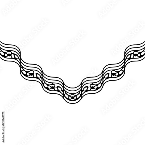 Abstract Black and White Wavy Line Pattern with Ovals - Decorative Graphic Ornament and Border Element